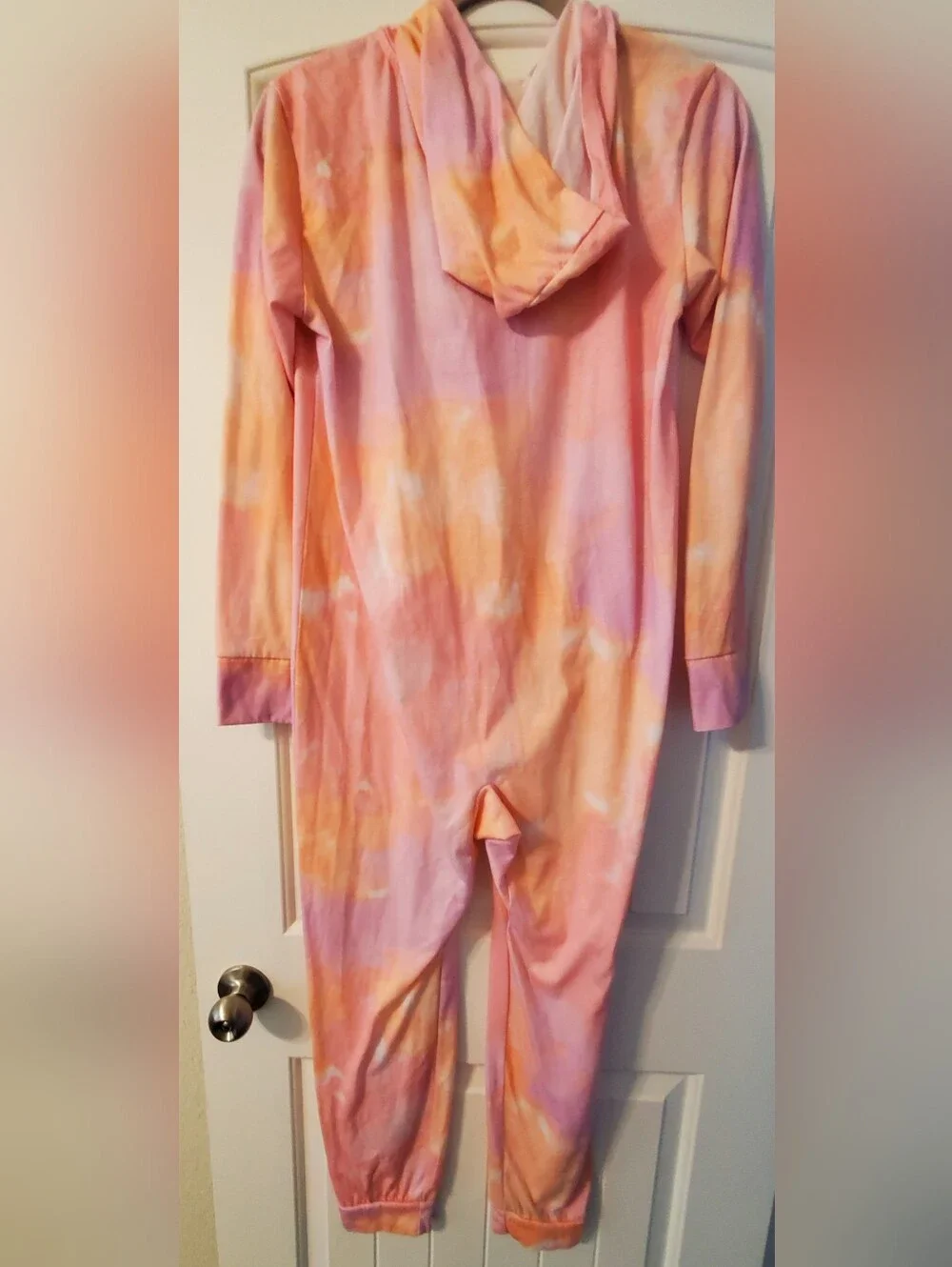 Justice Girls  Pink & Peach Tie-Dye Hooded One-Piece Pajama